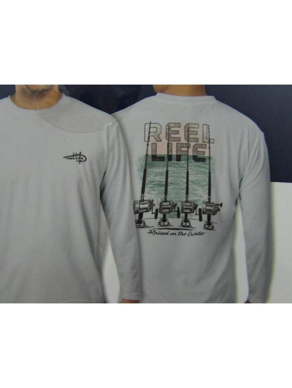 Reel Life UV Shirt Mens Large Gray Long Sleeve UPF 50+ Fishing Jax Beach Medium